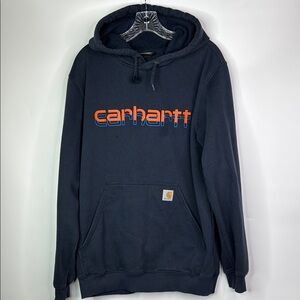 Carhartt Rain Defender Navy Blue Hooded Sweatshirt Loose Fit Medium Grunge